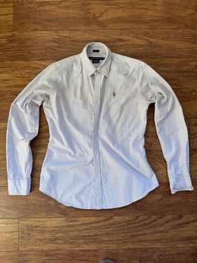 Ralph Lauren Purple Stripe Slim Fit Button Down Shirt Size 8